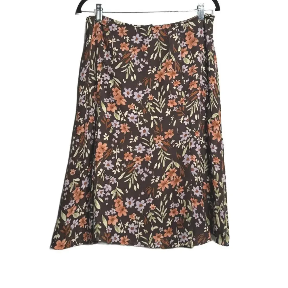 Vintage 90s Brown Floral Y2K Midi Skirt - Picture 2 of 5
